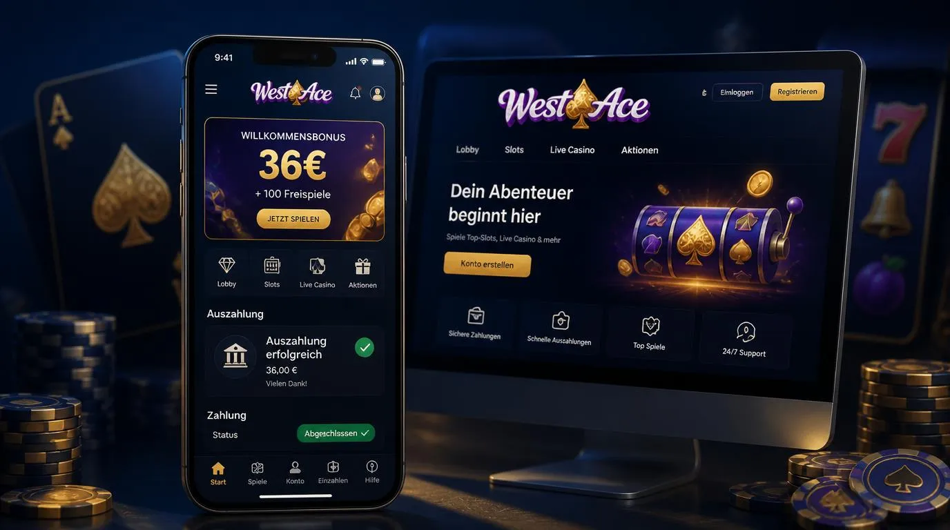 Casino-App mit 36-Euro-Willkommensbonus und übersichtlicher Auszahlung auf einem Smartphone